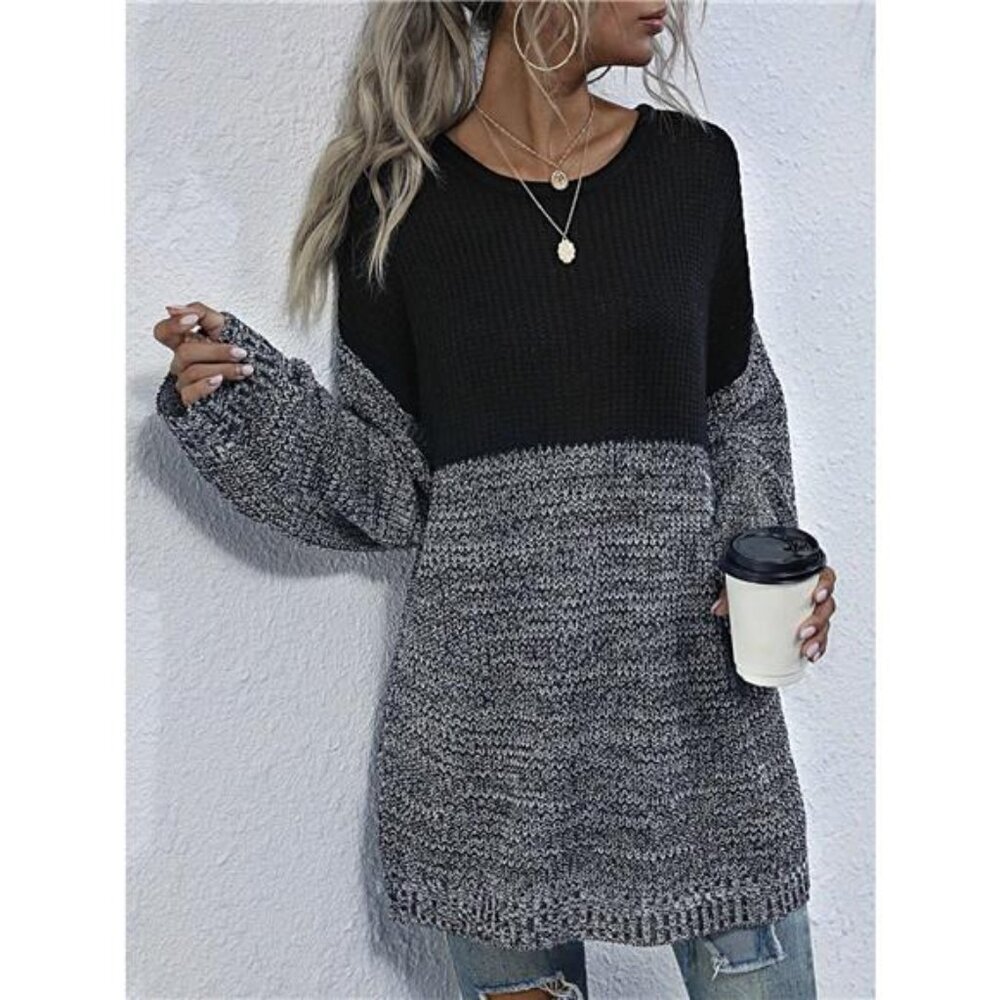 Color Block Long Sleeve Oversized Sweater